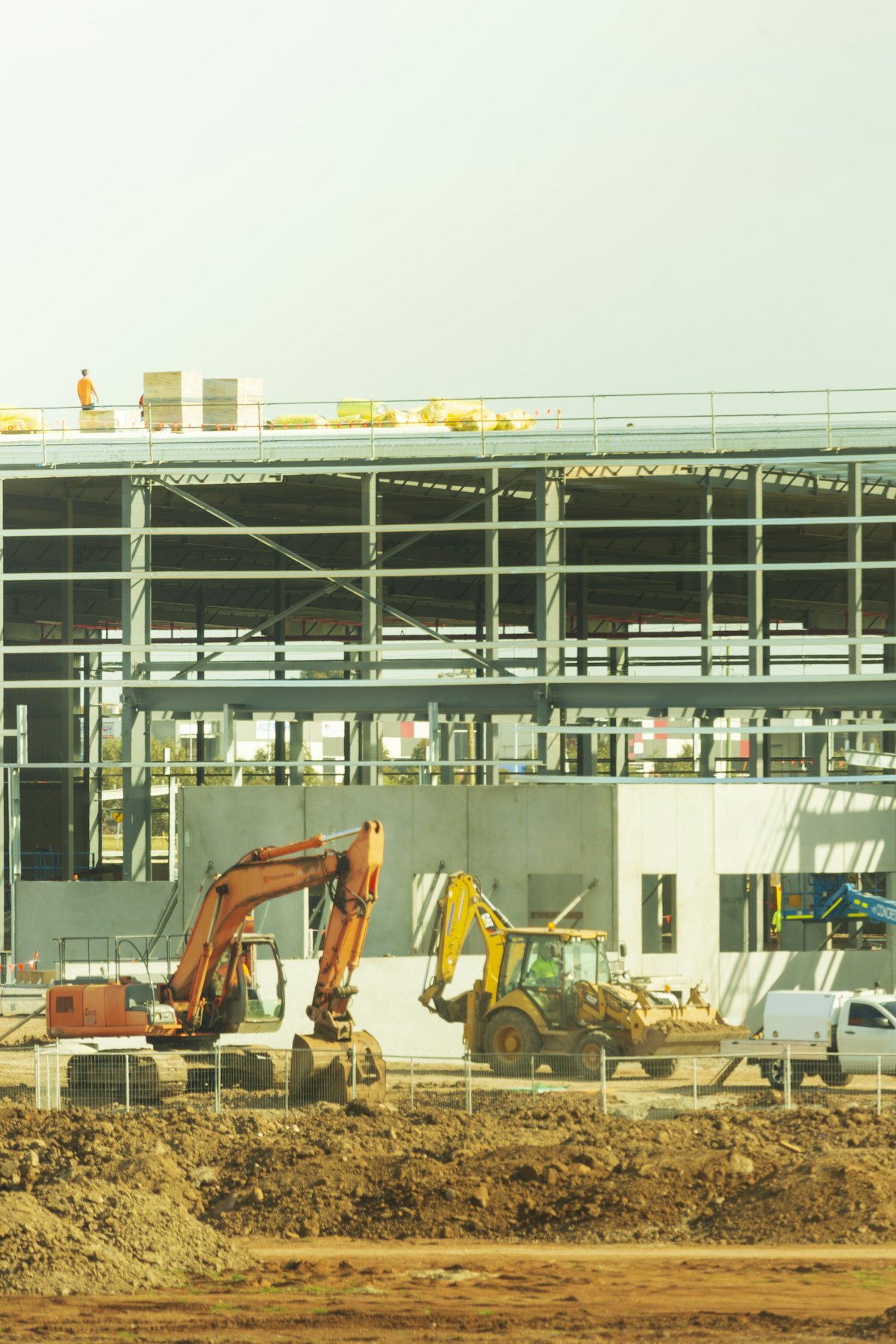 Steel-frame industrial building under construction